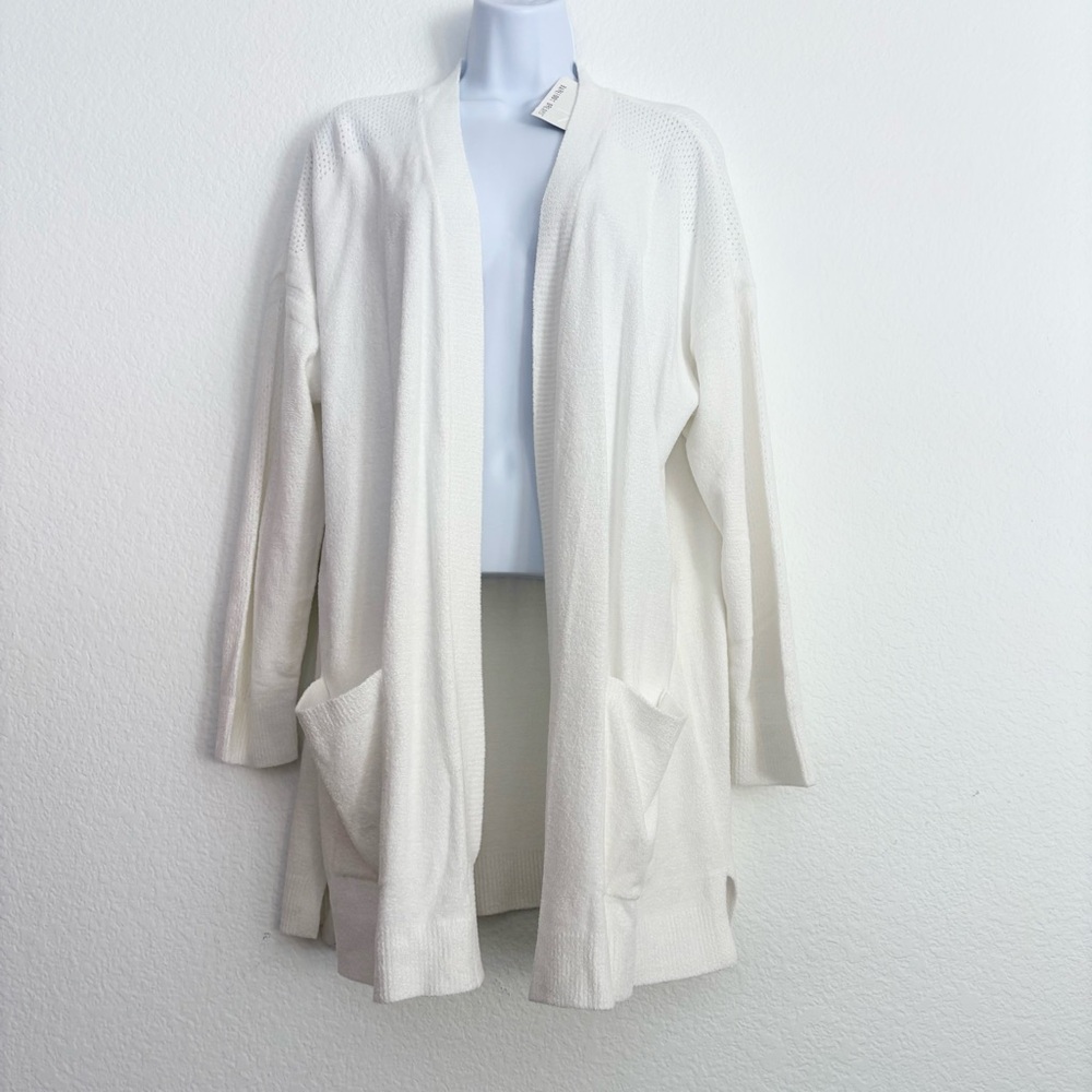 Barefoot Dreams Cozychic Ultralite Pointell Framed Open Cardigan Sweater 1X New